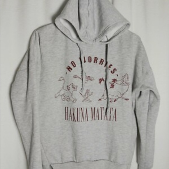 Disney Tops - Disney Gray Sweatshirt with Hoodie Hakuna Matata Size M NWOT